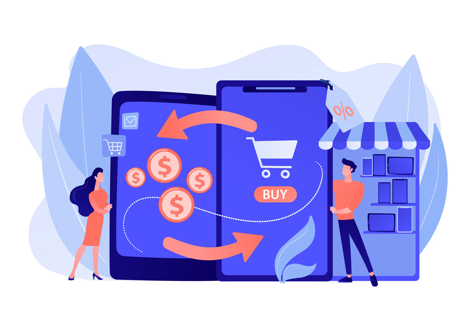 Illustrated Shoppers Online Shopping