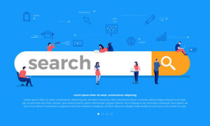 Search Bar with Marketers Working Concept Illustration