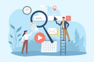 SEO Marketers Working Concept Illustration in Blues