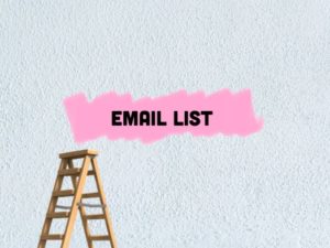 email list written on wall with pink and white background and ladder