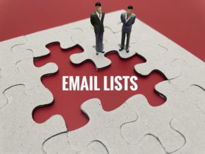 email lists written in white on red background in between puzzle pieces