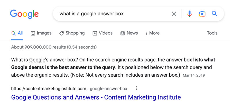Google Answer Box Results