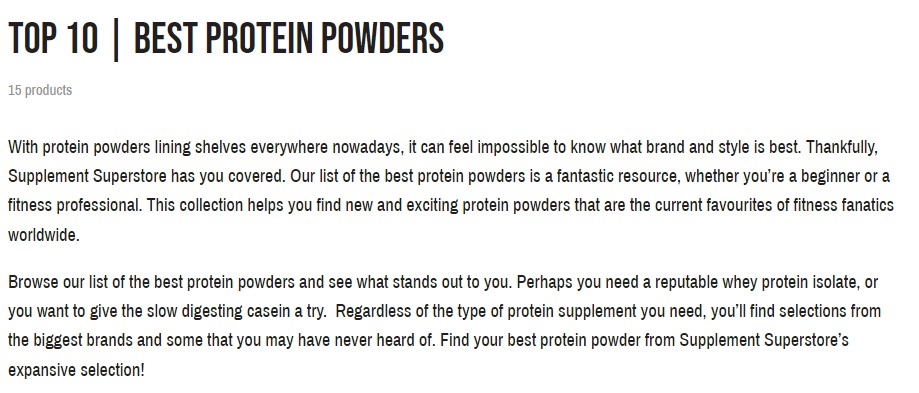 collection description example from supplement superstore website