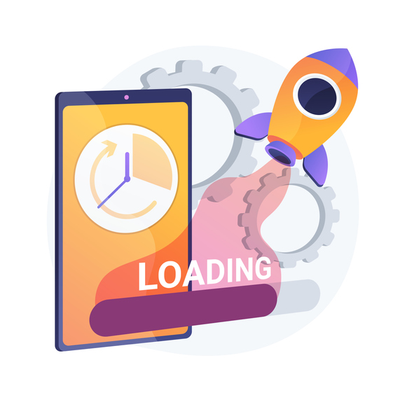 Illustrated phone with rocket ship and loading bar