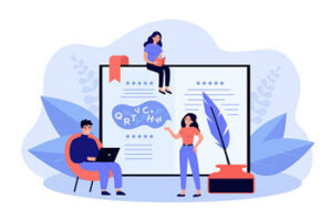 Three marketing processionals working on content creation