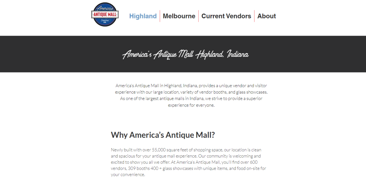 America's Antique Mall Website Screenshot