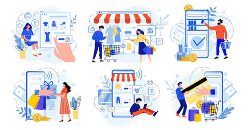 Illustrations of Customers Using Ecommerce Shops