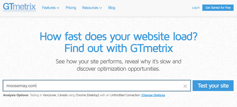 GTmetrix website screenshot