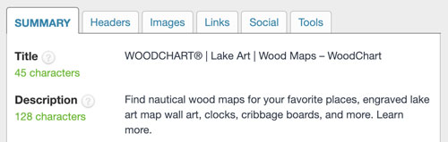 Woodchart Meta Title and Description screenshot