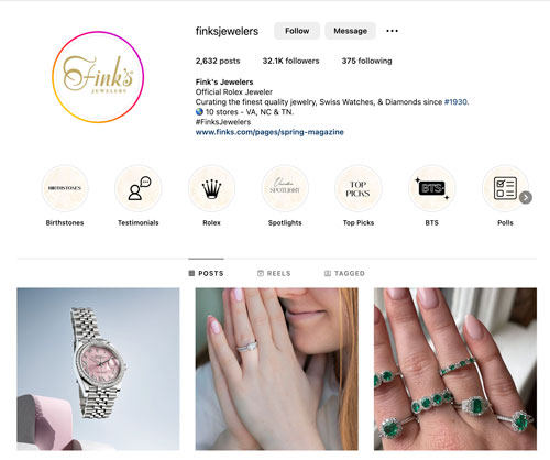 Fink's Jewelers Instagram screenshot