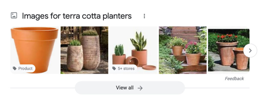 Search results with images of terra cotta pots