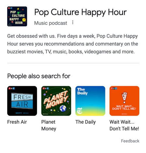 Knowledge panel about the podcast Pop Culture Happy Hour