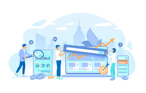 Illustration Concept of Marketers Building Website for SEO Rankings